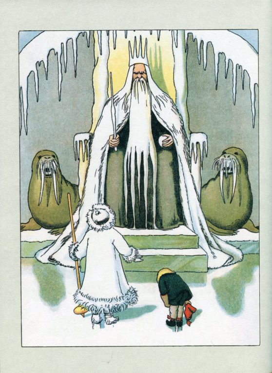 Kung Bore på sin tron, från Boken Olles Skidfärd, av Elsa Beskow